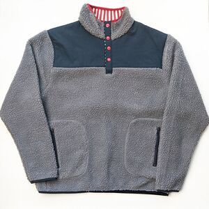 Southern Proper Old Glory Sherpa Fleece Mock Neck Pullover Sweater Large Gray